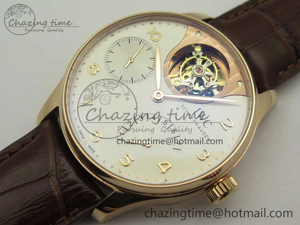Portuguese Tourbillon IW5046 RG ZF Best Edition White Dial on Brown Leather Strap Snug 7144