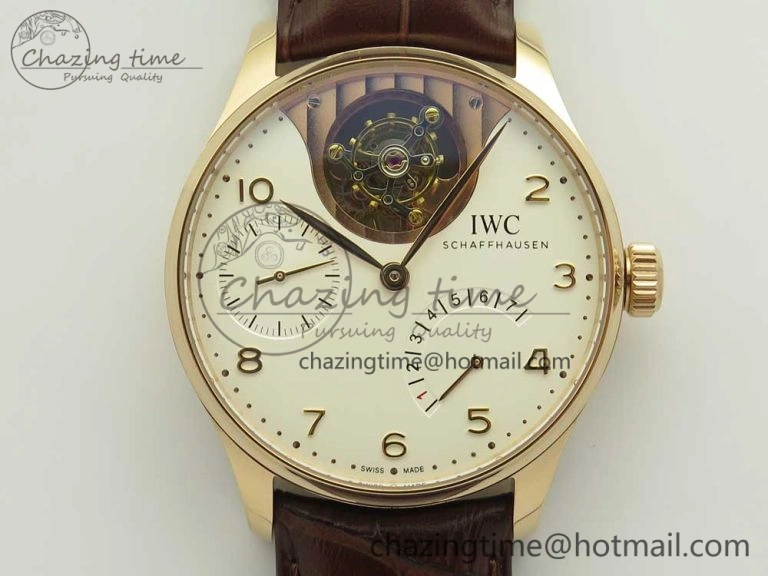 Portuguese Tourbillon IW5046 RG ZF Best Edition White Dial on Brown Leather Strap Snug 7144
