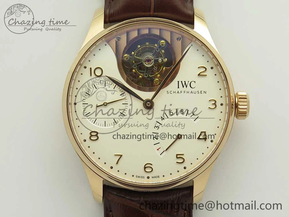 Portuguese Tourbillon IW5046 RG ZF Best Edition White Dial on Brown Leather Strap Snug 7144