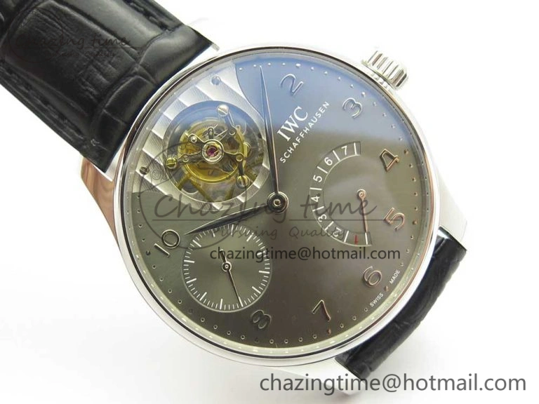 Portuguese Tourbillon IW5046 SS ZF Best Edition Gray Dial on Black Leather Strap Stylish 7147