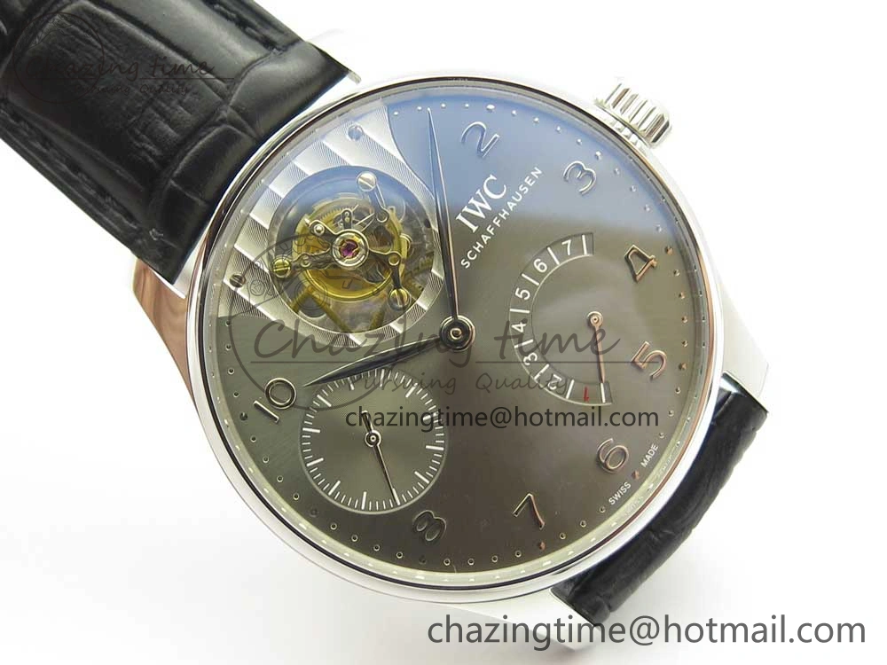 Portuguese Tourbillon IW5046 SS ZF Best Edition Gray Dial on Black Leather Strap Stylish 7147
