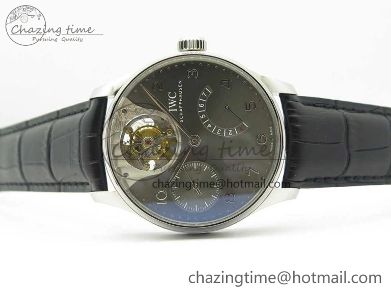 Portuguese Tourbillon IW5046 SS ZF Best Edition Gray Dial on Black Leather Strap Stylish 7147