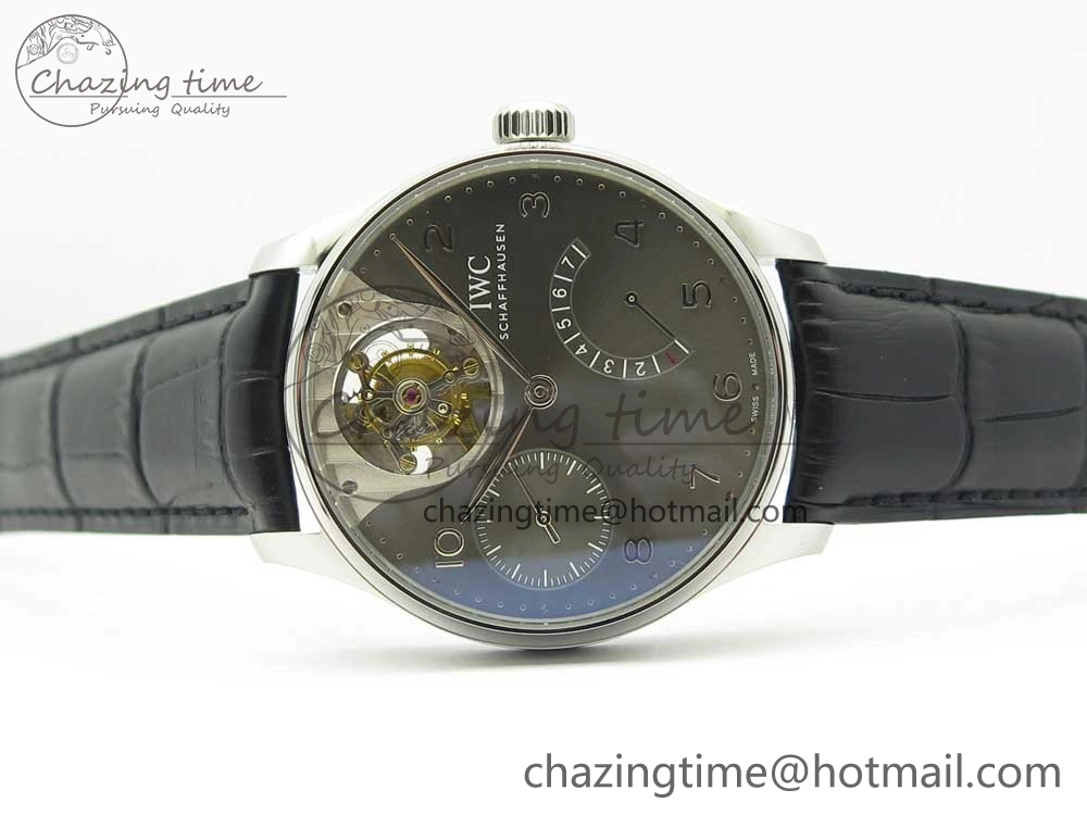 Portuguese Tourbillon IW5046 SS ZF Best Edition Gray Dial on Black Leather Strap Stylish 7147