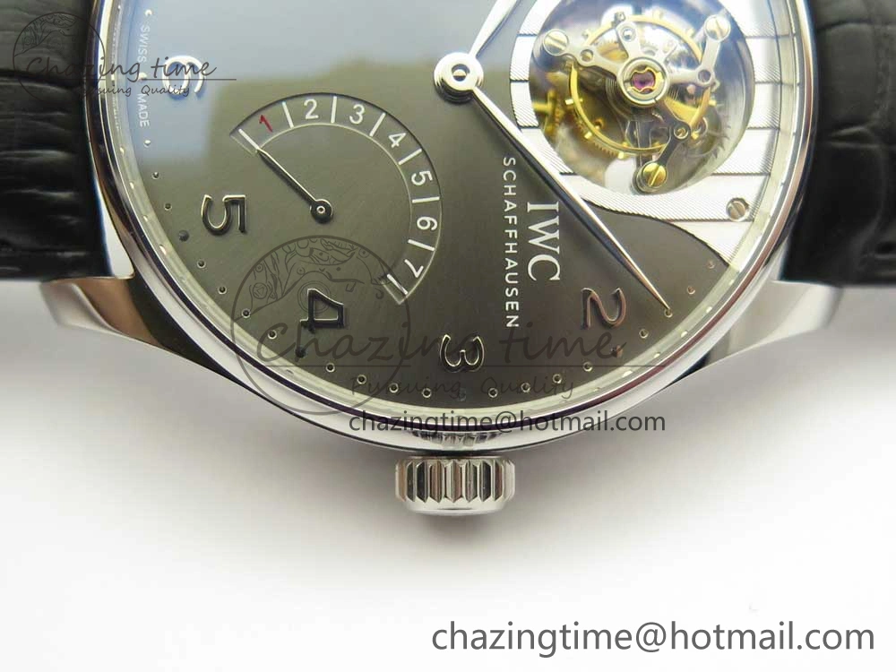Portuguese Tourbillon IW5046 SS ZF Best Edition Gray Dial on Black Leather Strap Stylish 7147