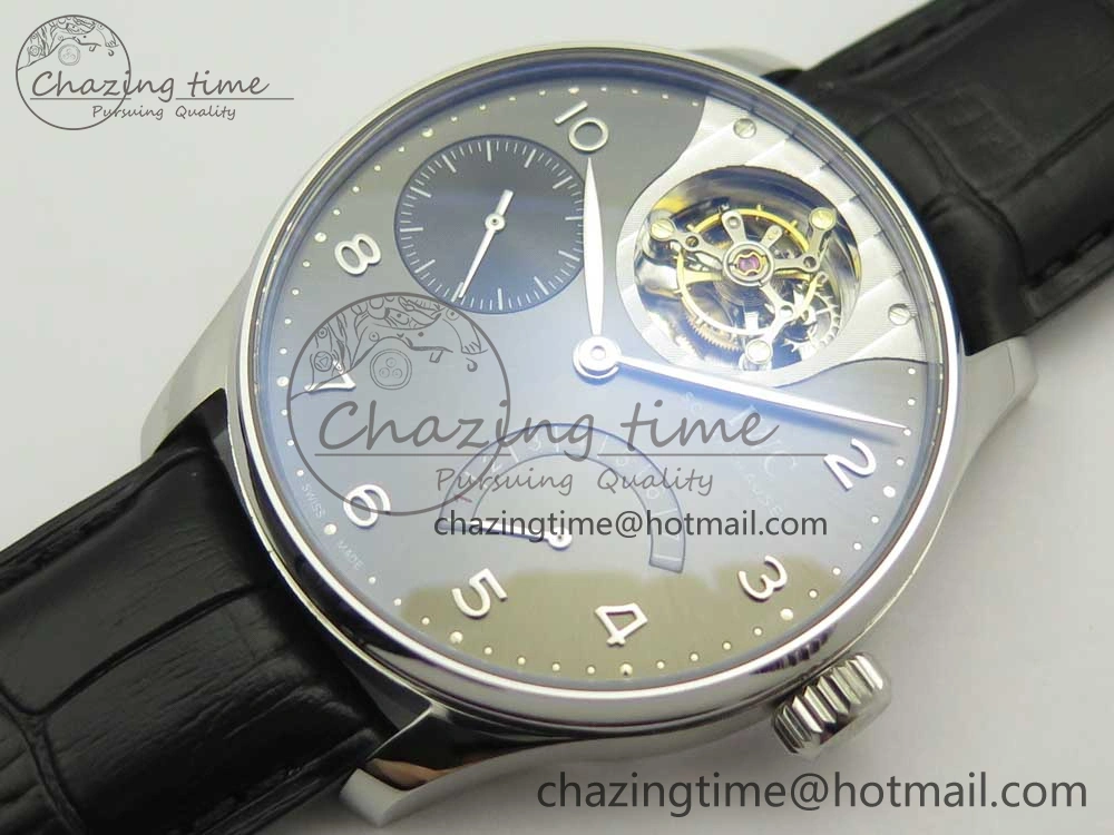 Portuguese Tourbillon IW5046 SS ZF Best Edition Gray Dial on Black Leather Strap Stylish 7147