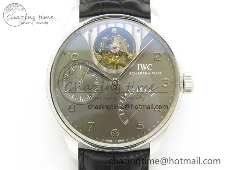 Portuguese Tourbillon IW5046 SS ZF Best Edition Gray Dial on Black Leather Strap Stylish 7147