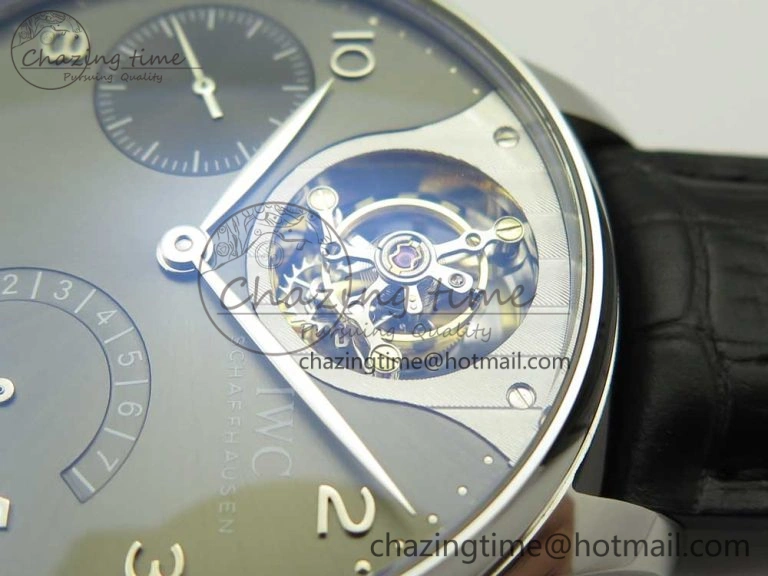 Portuguese Tourbillon IW5046 SS ZF Best Edition Gray Dial on Black Leather Strap Stylish 7147