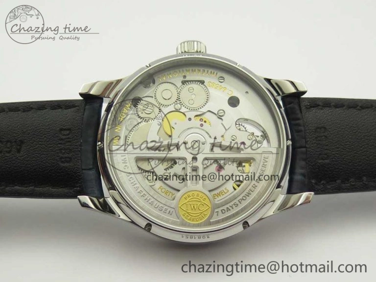 Neat Portuguese Tourbillon IW5046 SS ZF Best Edition White Dial Blue Markers on Blue Leather Strap 7149