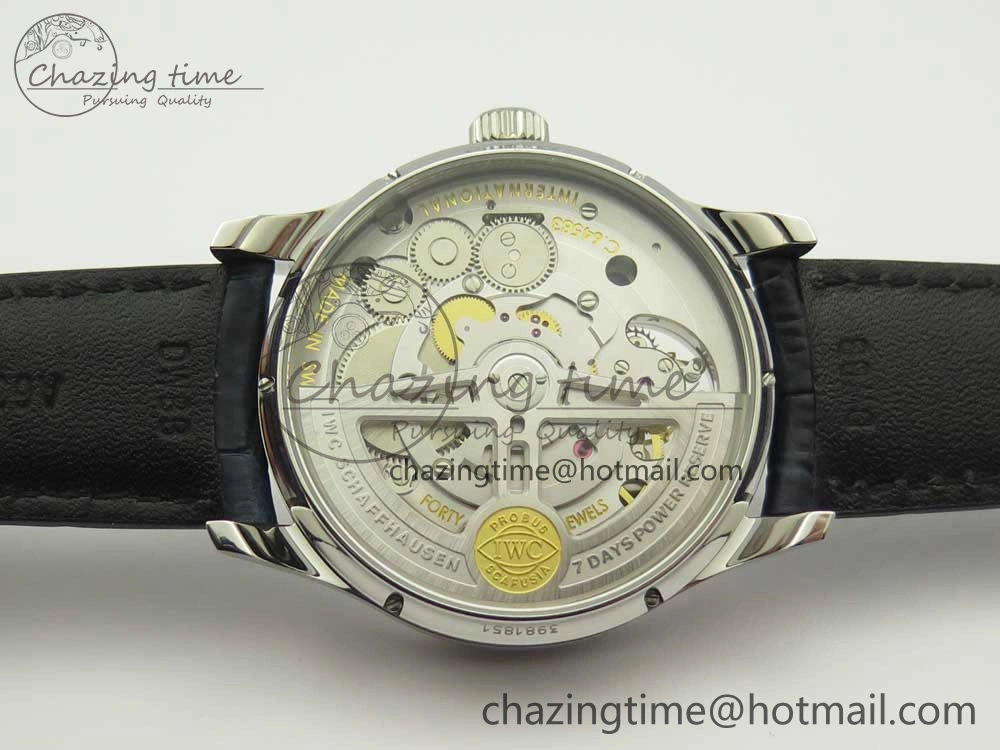 Neat Portuguese Tourbillon IW5046 SS ZF Best Edition White Dial Blue Markers on Blue Leather Strap 7149