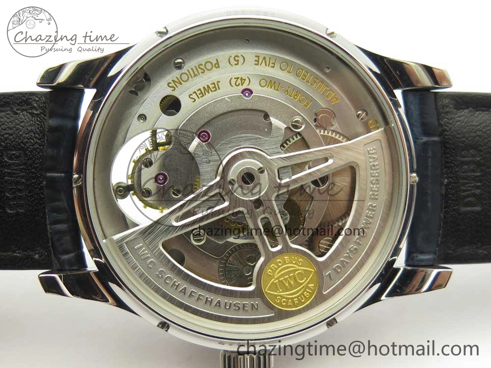 Neat Portuguese Tourbillon IW5046 SS ZF Best Edition White Dial Blue Markers on Blue Leather Strap 7149