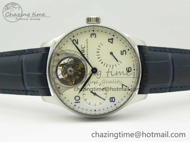 Neat Portuguese Tourbillon IW5046 SS ZF Best Edition White Dial Blue Markers on Blue Leather Strap 7149