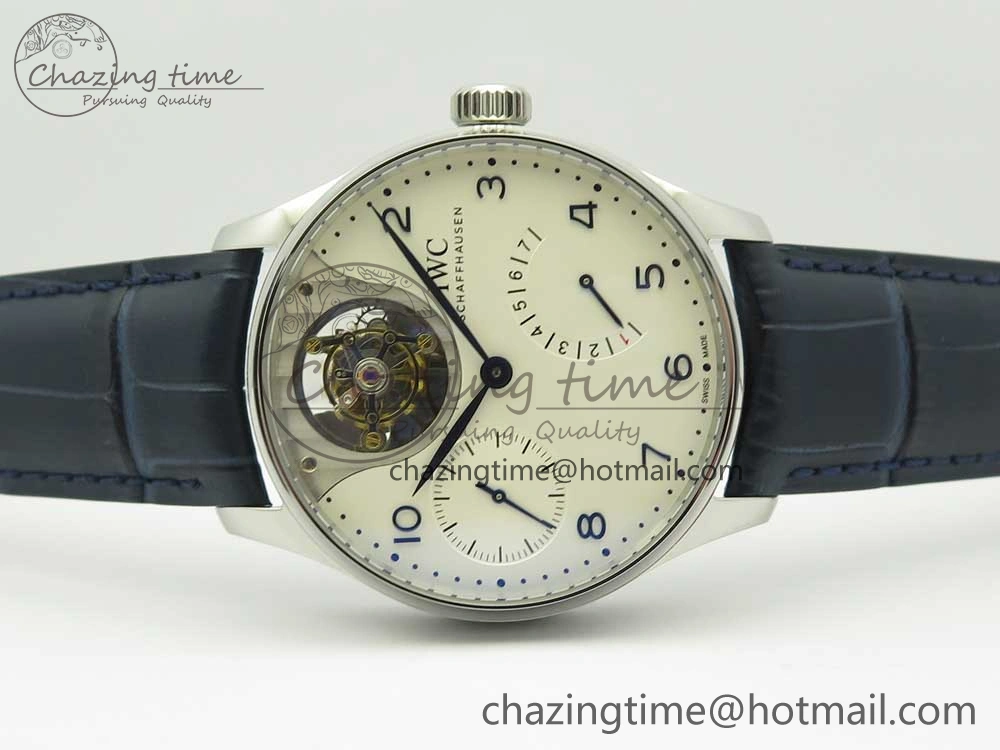 Neat Portuguese Tourbillon IW5046 SS ZF Best Edition White Dial Blue Markers on Blue Leather Strap 7149