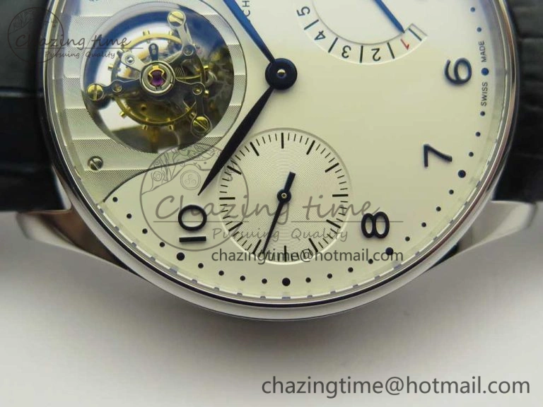 Neat Portuguese Tourbillon IW5046 SS ZF Best Edition White Dial Blue Markers on Blue Leather Strap 7149