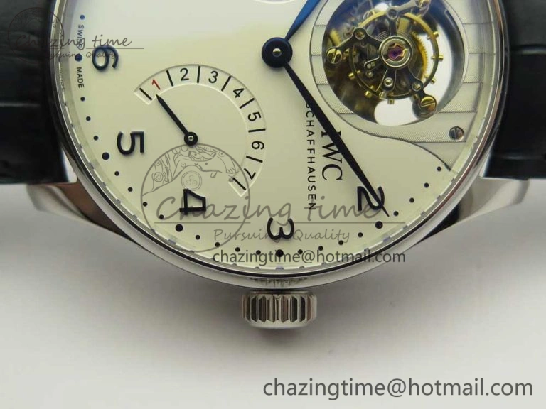 Neat Portuguese Tourbillon IW5046 SS ZF Best Edition White Dial Blue Markers on Blue Leather Strap 7149