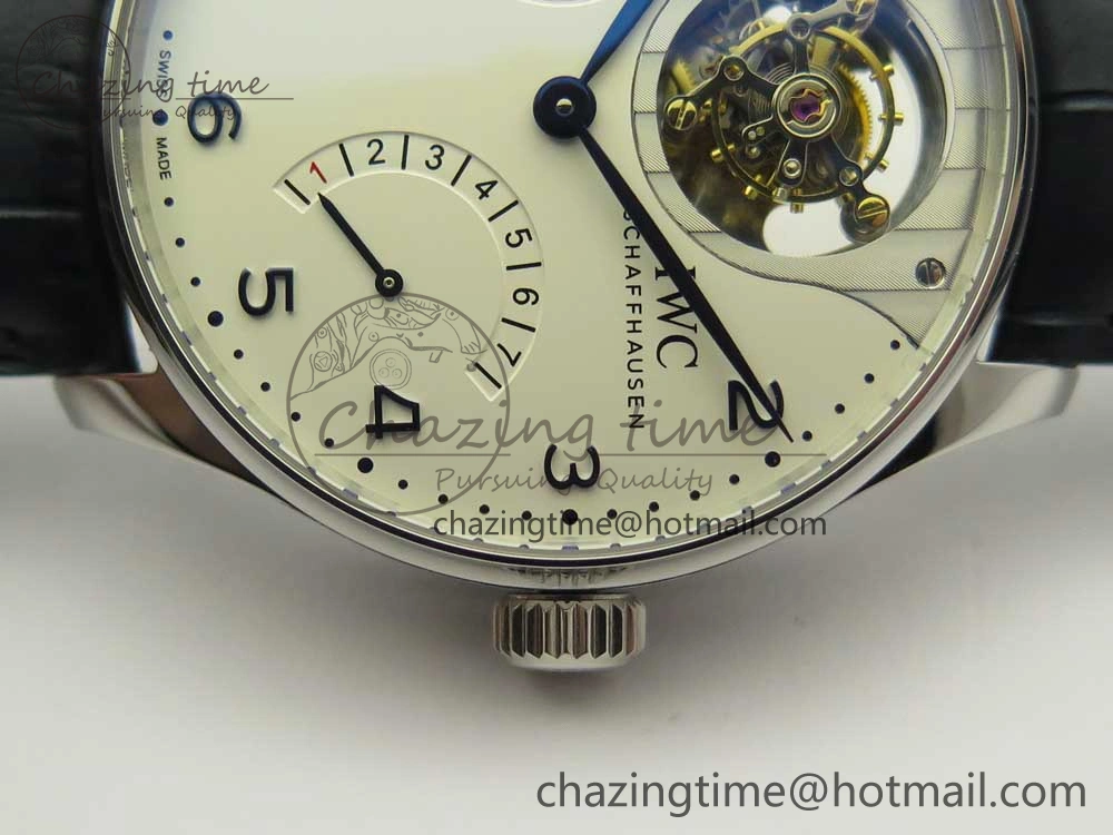 Neat Portuguese Tourbillon IW5046 SS ZF Best Edition White Dial Blue Markers on Blue Leather Strap 7149