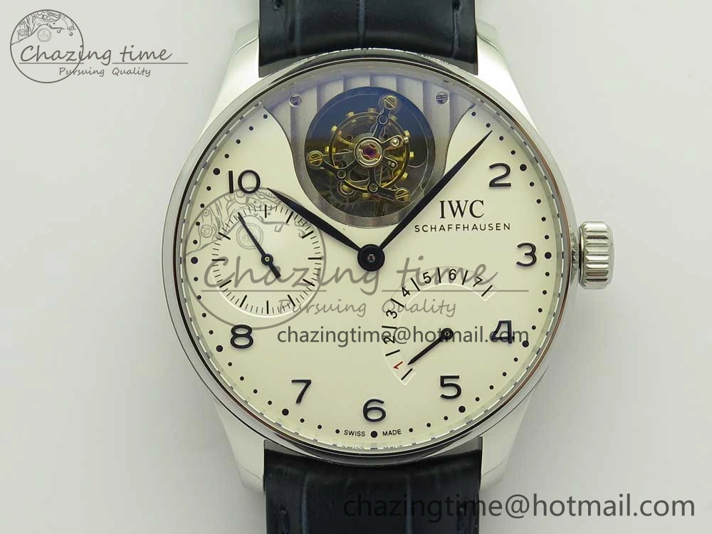 Neat Portuguese Tourbillon IW5046 SS ZF Best Edition White Dial Blue Markers on Blue Leather Strap 7149