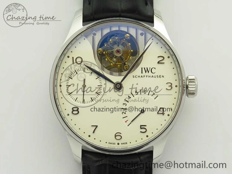 Portuguese Tourbillon IW5046 SS ZF Best Edition White Dial SS Markers on Black Leather Strap Affordable 7148