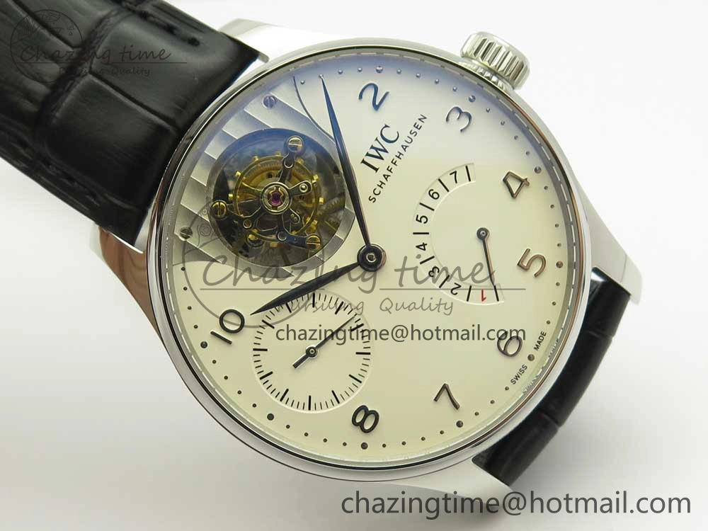 Portuguese Tourbillon IW5046 SS ZF Best Edition White Dial SS Markers on Black Leather Strap Affordable 7148
