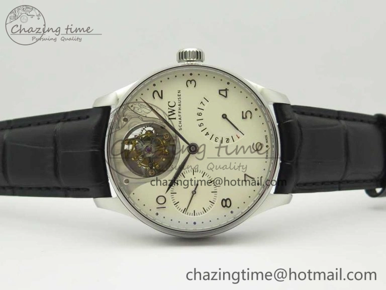 Portuguese Tourbillon IW5046 SS ZF Best Edition White Dial SS Markers on Black Leather Strap Affordable 7148