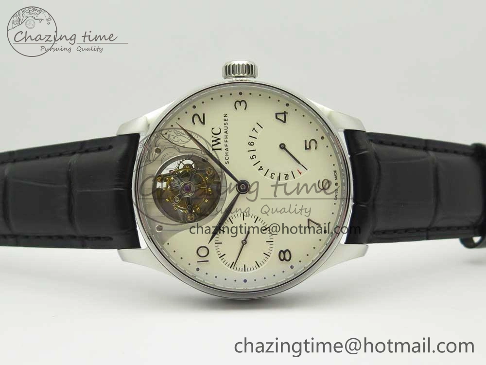 Portuguese Tourbillon IW5046 SS ZF Best Edition White Dial SS Markers on Black Leather Strap Affordable 7148