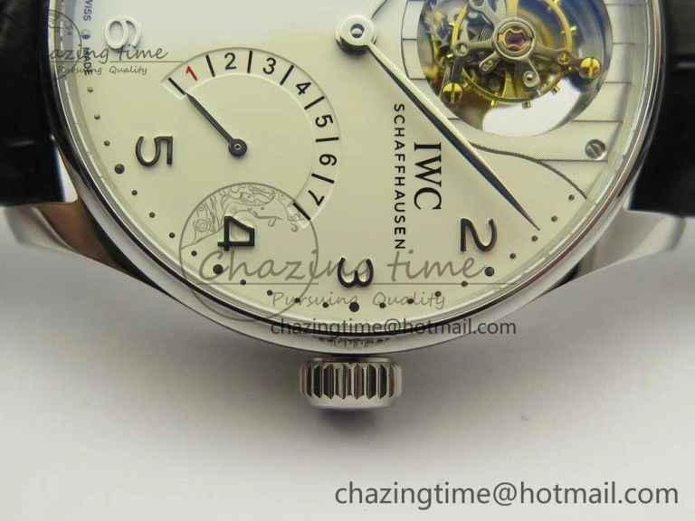 Portuguese Tourbillon IW5046 SS ZF Best Edition White Dial SS Markers on Black Leather Strap Affordable 7148