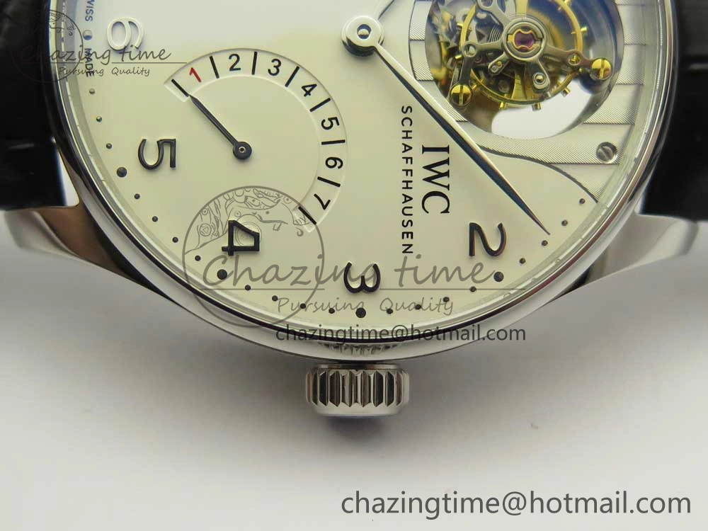 Portuguese Tourbillon IW5046 SS ZF Best Edition White Dial SS Markers on Black Leather Strap Affordable 7148