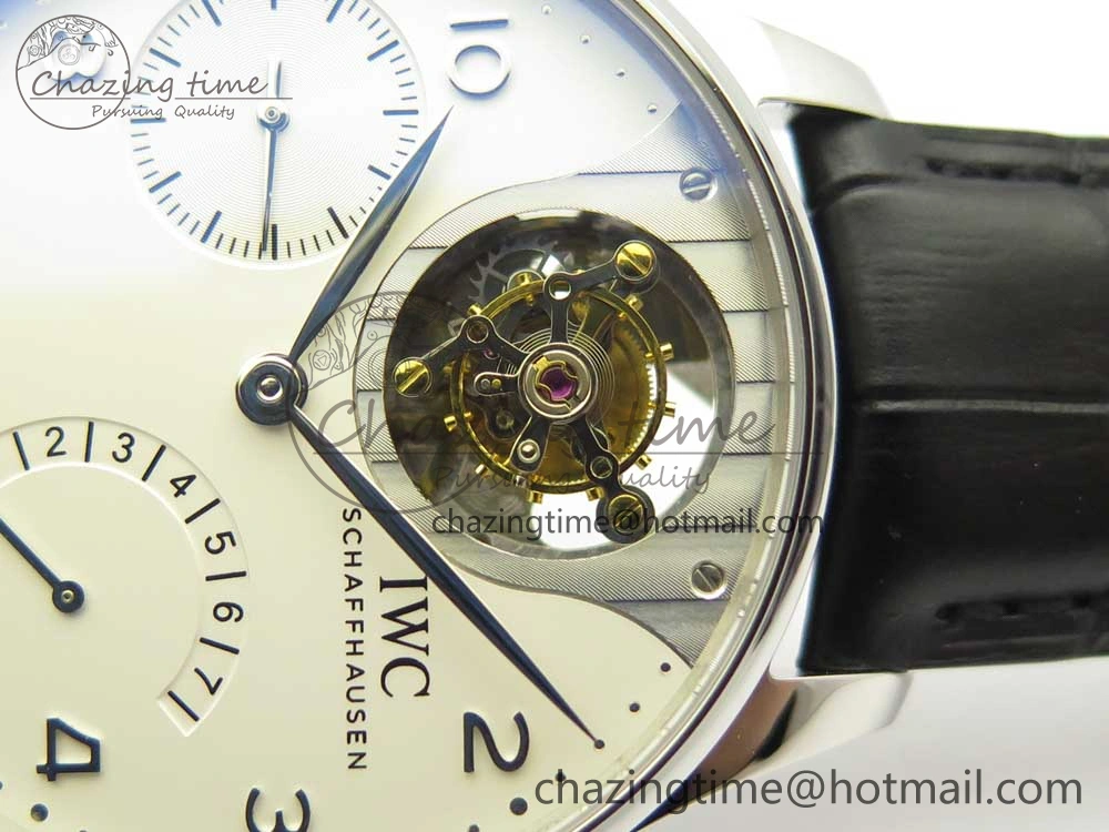 Portuguese Tourbillon IW5046 SS ZF Best Edition White Dial SS Markers on Black Leather Strap Affordable 7148