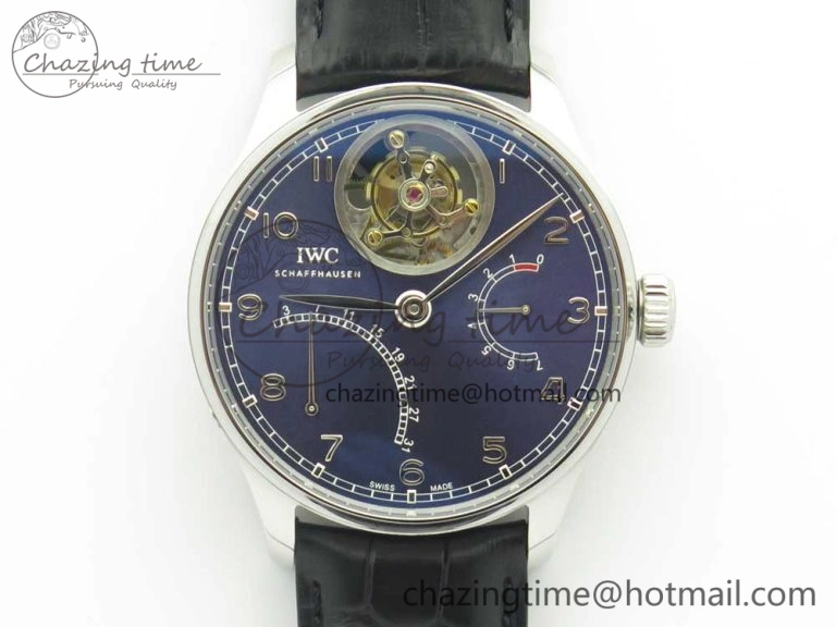 FashionForward Portuguese Tourbillon IW504602 SS ZF Best Edition Blue Dial on Black Leather Strap 7175