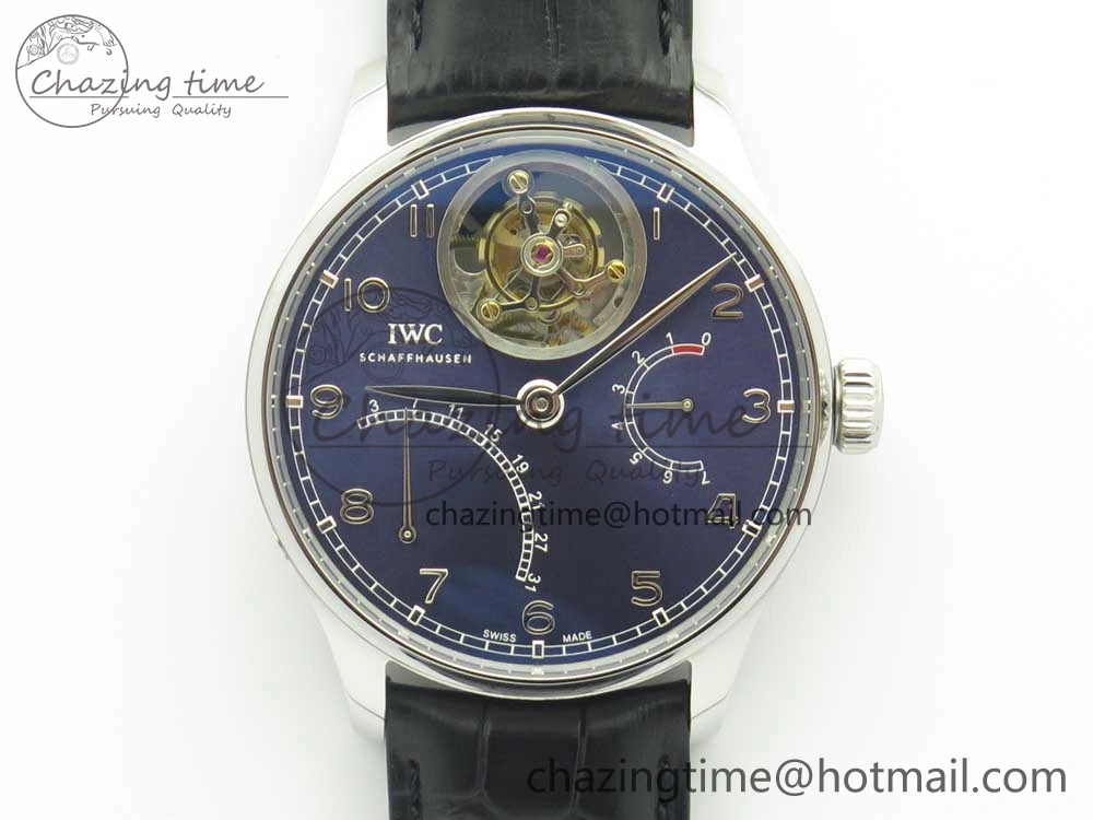 FashionForward Portuguese Tourbillon IW504602 SS ZF Best Edition Blue Dial on Black Leather Strap 7175