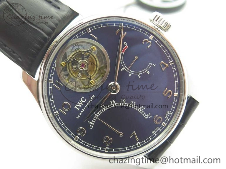 FashionForward Portuguese Tourbillon IW504602 SS ZF Best Edition Blue Dial on Black Leather Strap 7175