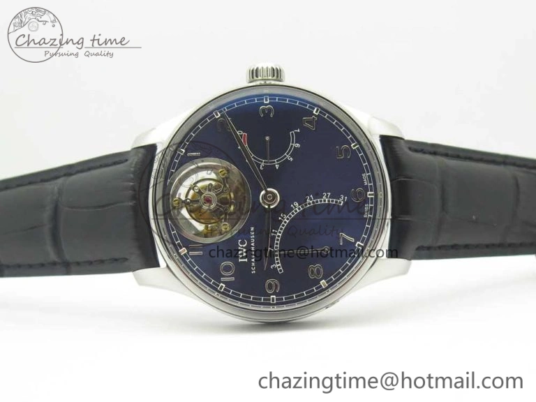 FashionForward Portuguese Tourbillon IW504602 SS ZF Best Edition Blue Dial on Black Leather Strap 7175