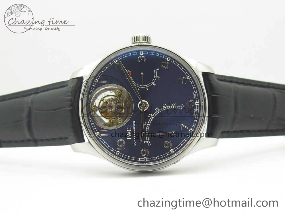 FashionForward Portuguese Tourbillon IW504602 SS ZF Best Edition Blue Dial on Black Leather Strap 7175