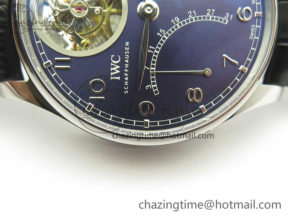 FashionForward Portuguese Tourbillon IW504602 SS ZF Best Edition Blue Dial on Black Leather Strap 7175