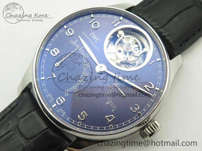 FashionForward Portuguese Tourbillon IW504602 SS ZF Best Edition Blue Dial on Black Leather Strap 7175