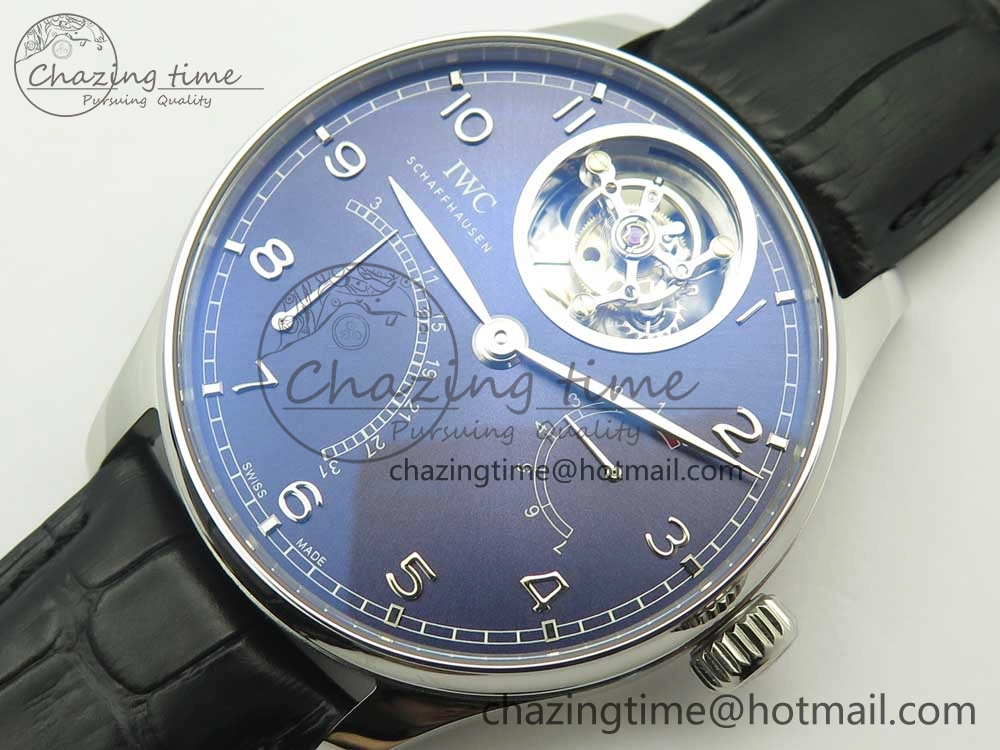 FashionForward Portuguese Tourbillon IW504602 SS ZF Best Edition Blue Dial on Black Leather Strap 7175