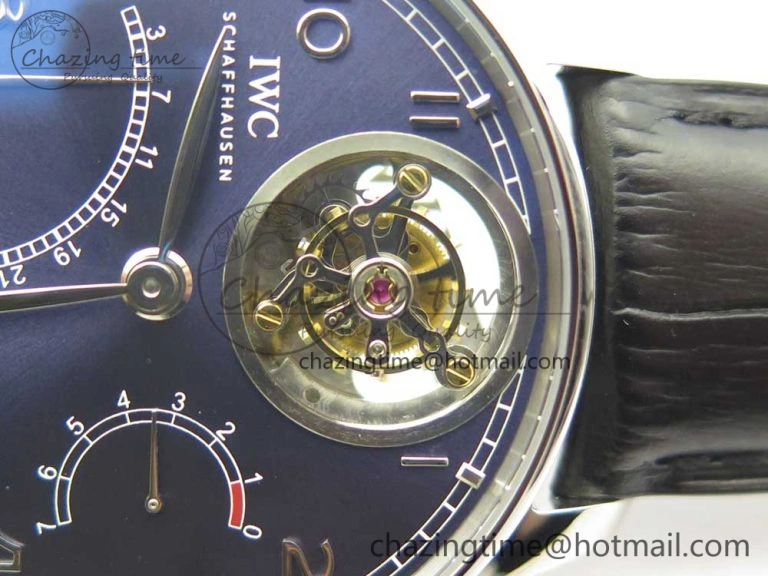 FashionForward Portuguese Tourbillon IW504602 SS ZF Best Edition Blue Dial on Black Leather Strap 7175