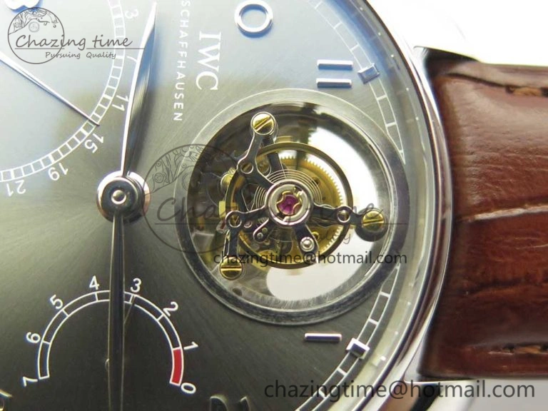 Refined Portuguese Tourbillon IW504602 SS ZF Best Edition Gray Dial on Brown Leather Strap 7177