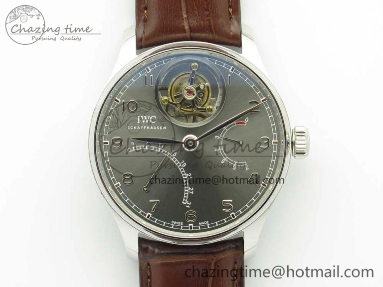 Refined Portuguese Tourbillon IW504602 SS ZF Best Edition Gray Dial on Brown Leather Strap 7177