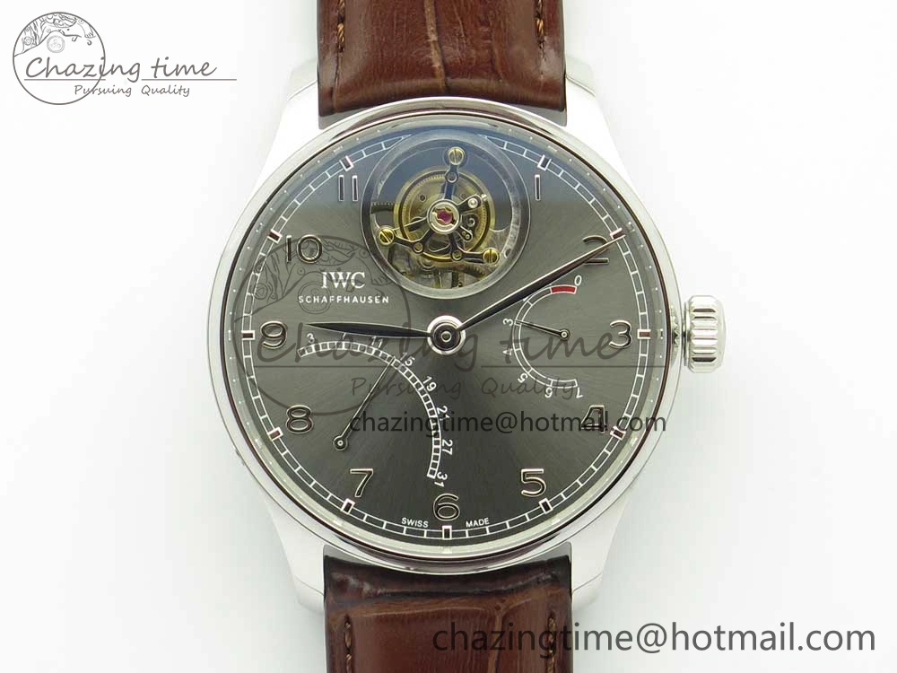 Refined Portuguese Tourbillon IW504602 SS ZF Best Edition Gray Dial on Brown Leather Strap 7177