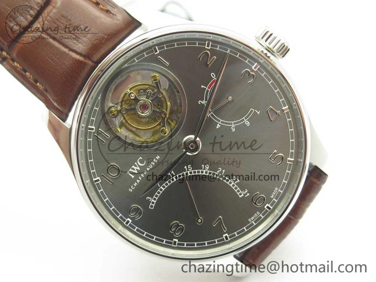 Refined Portuguese Tourbillon IW504602 SS ZF Best Edition Gray Dial on Brown Leather Strap 7177