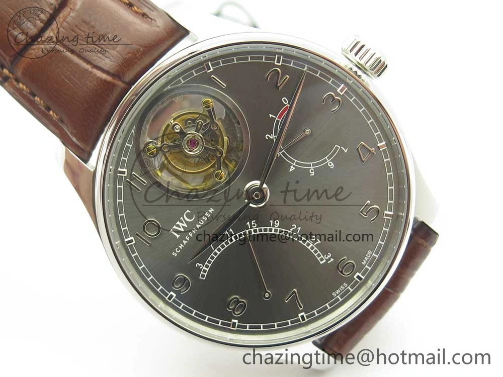 Refined Portuguese Tourbillon IW504602 SS ZF Best Edition Gray Dial on Brown Leather Strap 7177