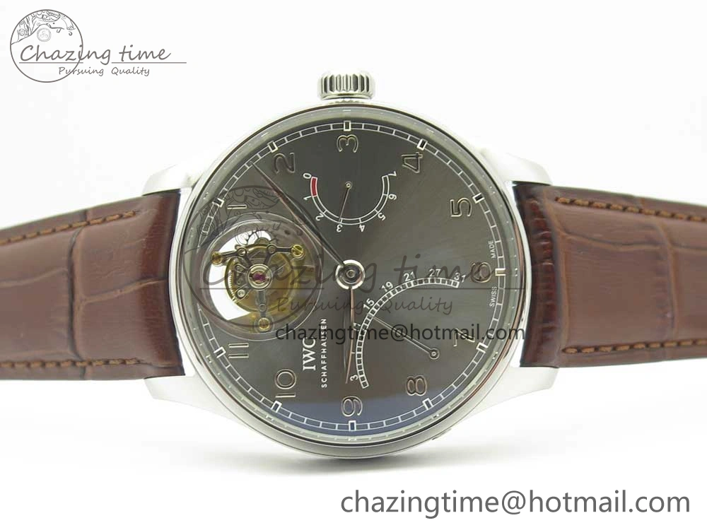 Refined Portuguese Tourbillon IW504602 SS ZF Best Edition Gray Dial on Brown Leather Strap 7177