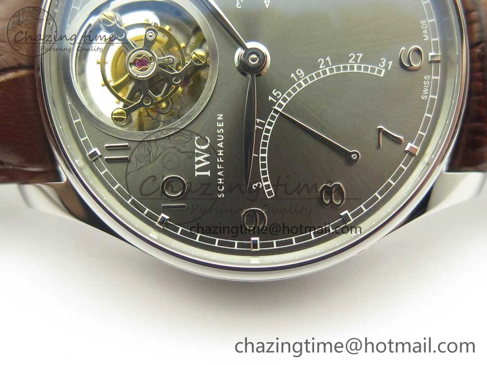 Refined Portuguese Tourbillon IW504602 SS ZF Best Edition Gray Dial on Brown Leather Strap 7177