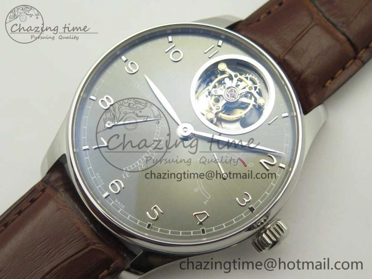 Refined Portuguese Tourbillon IW504602 SS ZF Best Edition Gray Dial on Brown Leather Strap 7177