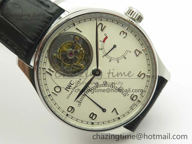 FashionForward Portuguese Tourbillon IW504602 SS ZF Best Edition White Dial on Black Leather Strap 7176