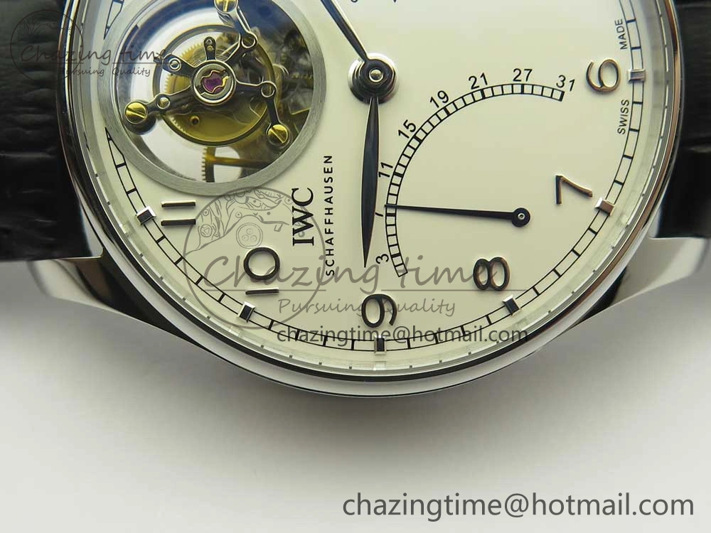 FashionForward Portuguese Tourbillon IW504602 SS ZF Best Edition White Dial on Black Leather Strap 7176