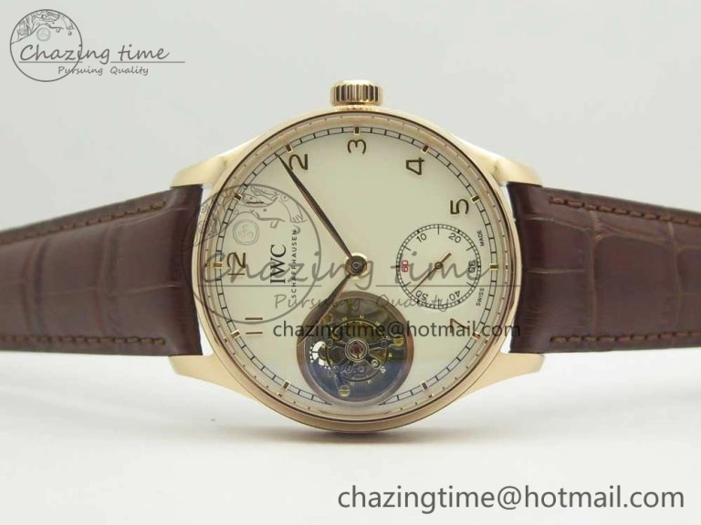 BestValue Portuguese Tourbillon IW5463 RG ZF Best Edition White Dial on Brown Leather Strap 7174