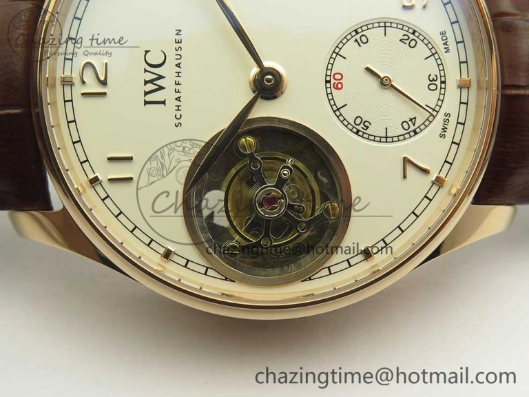 BestValue Portuguese Tourbillon IW5463 RG ZF Best Edition White Dial on Brown Leather Strap 7174