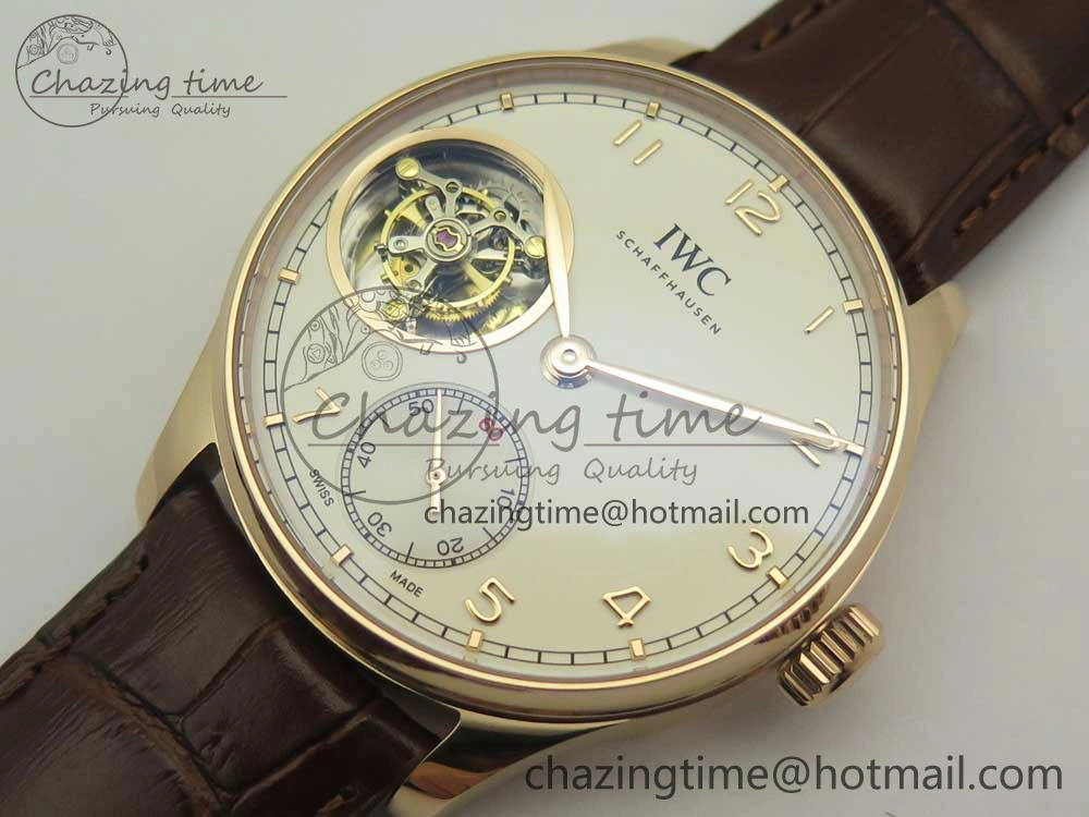 BestValue Portuguese Tourbillon IW5463 RG ZF Best Edition White Dial on Brown Leather Strap 7174