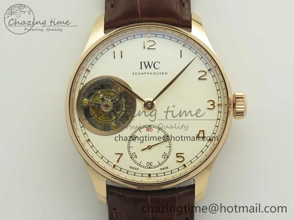 BestValue Portuguese Tourbillon IW5463 RG ZF Best Edition White Dial on Brown Leather Strap 7174